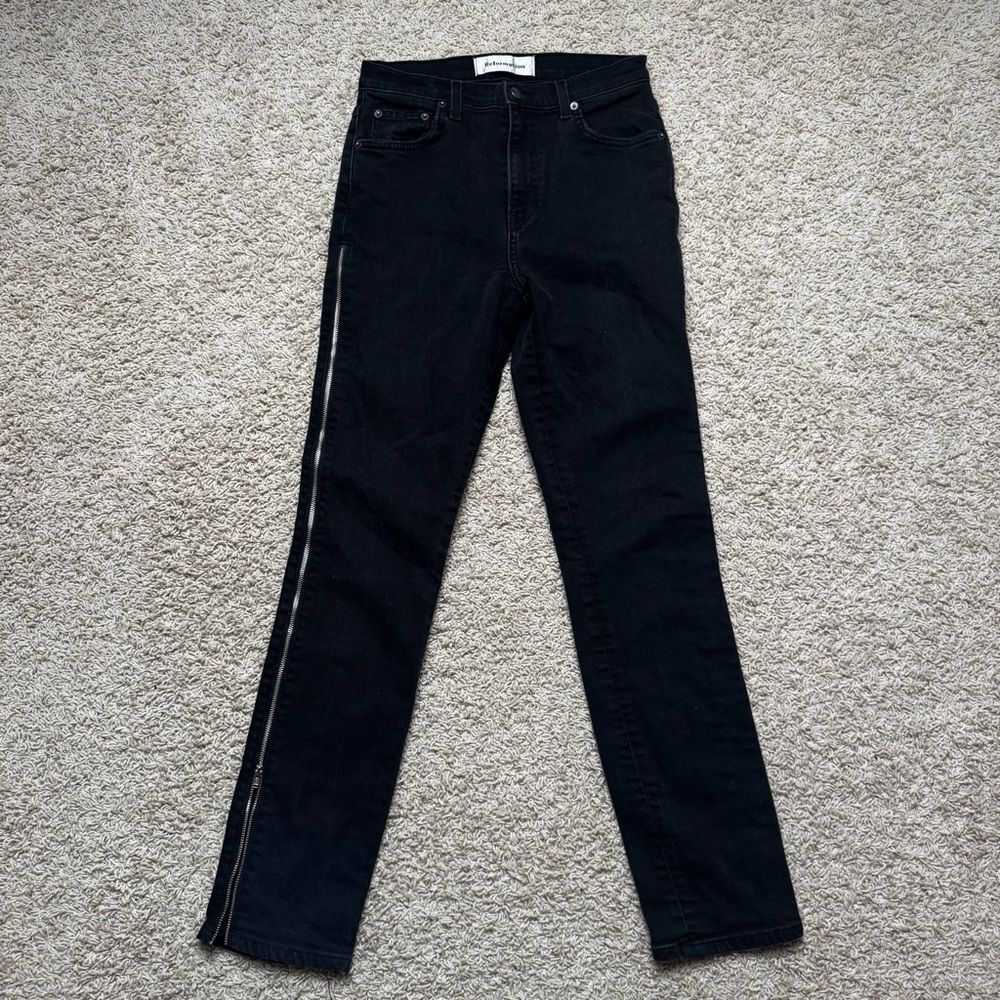 Reformation Lane Jumper Black Denim Jeans Zip Up Leg Size 26